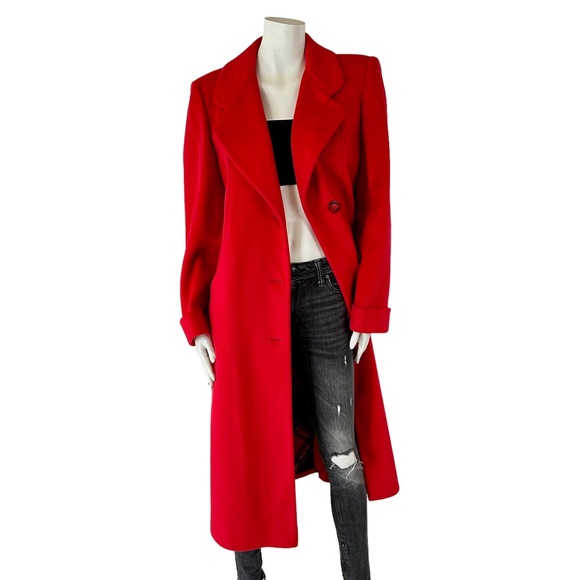 Stunning Alorna By Forstmann Vintage Red Long Wool Coat Overcoat Union Made USA - Picture 3 of 16